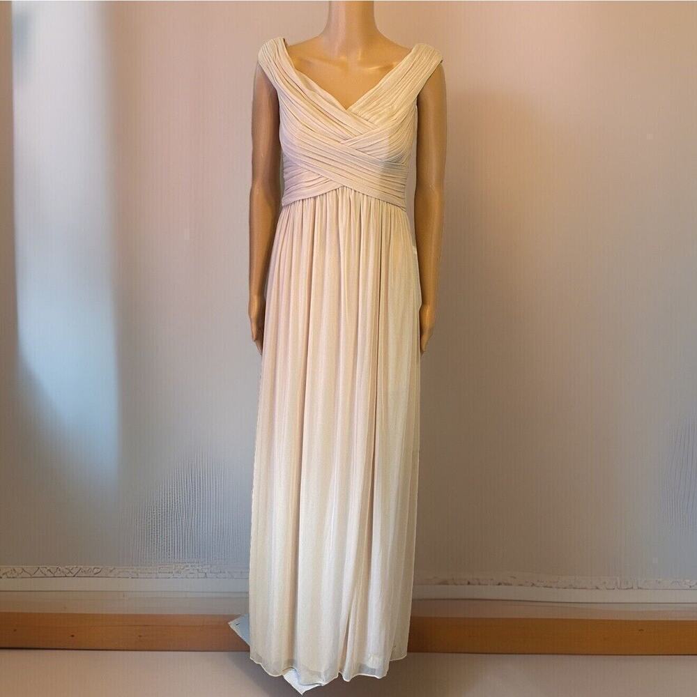 Davids Bridal Tulle Lined F19951 Bridesmaid Maxi Dress Sz6 NWT Cap Sleeve NBCHAM